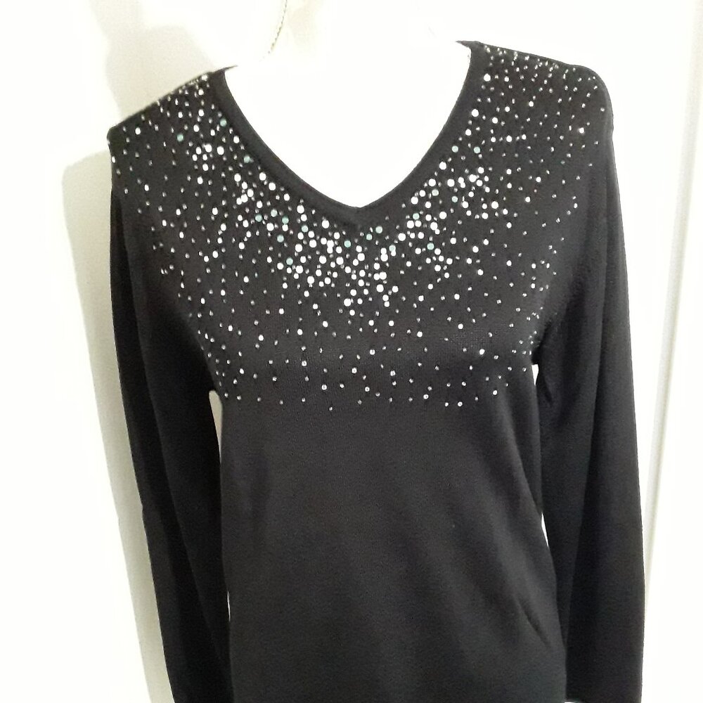 Quacker Factory dark black embellished v neck size S